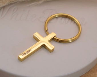Custom Gold Plated Cross Keychain - Handmade Cross Keychain - Custom Religious Gift - Custom Religious Gift for Mom