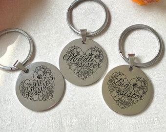 Llavero de hermana personalizable - Hermanita, Hermana mediana, Hermana mayor