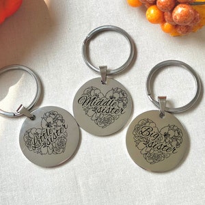 Customizable Sister Keychain - Little Sister, Middle Sister, Big Sister