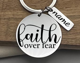 Personalized Faith Over Fear Keychain – Stainless Steel Christian Keepsake – Uplifting Religious Gift