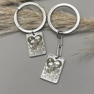 Personalized The Lovers Tarot Card Stainless Steel Keychain - Custom Romance Keyring - Custom Spooky Love Charm - Valentine's Day Gift