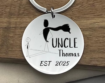 Llavero personalizado de acero inoxidable para tío primerizo: regalo personalizado para nuevo tío: recuerdo significativo para anunciar un bebé.
