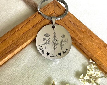 Personalized Vintage Birth Flower Keychain - Custom Stainless Steel Grandma  Keepsake- Custom Christmas Gift for Mother
