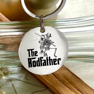Personalisierter Skelett-Schlüsselanhänger „The Rod Father“ – einzigartiges Angelgeschenk