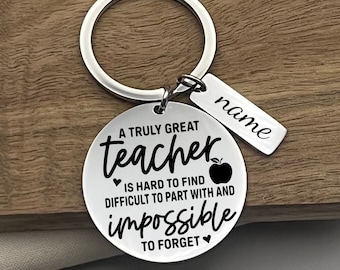 Custom Great Teacher Stainless Steel Keyring - Thank You Gift for Teacher Appreciation Gift for Teacher Keepsake Inspirational Teacher Charm
