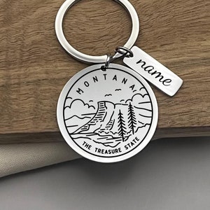 Custom Montana State Stainless Steel Keychain - Personalization Christmas Gift for Mom