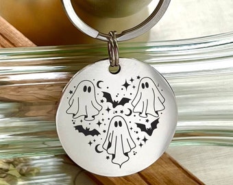 Custom Halloween Ghost Keychain: Spooky Heart, Stainless Steel
