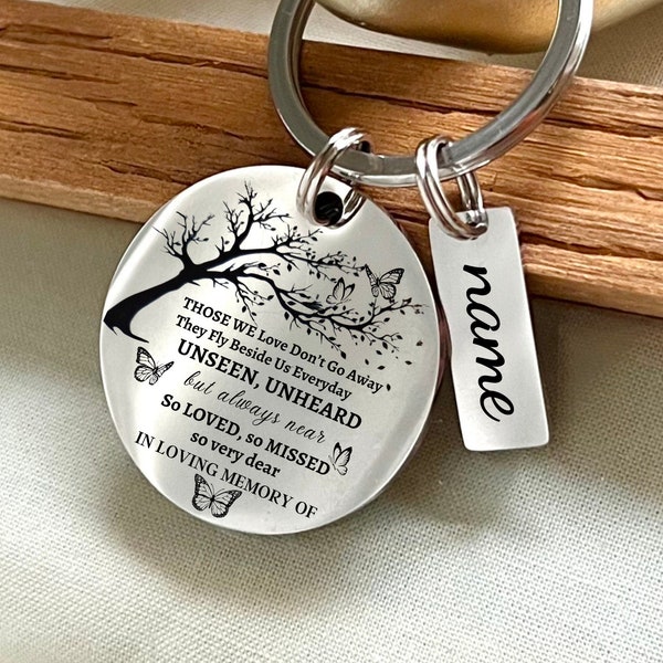 Custom Family Tree Memorial Stainless Steel Keychain - Personalized In Loving Memory Of Keyring - Custom Remembrance Charm