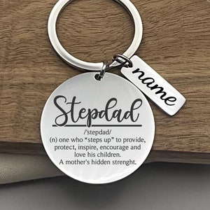 Llavero de acero inoxidable con la definición de padrastro personalizado: regalo de Navidad personalizado: regalo de agradecimiento para el Día del Padre