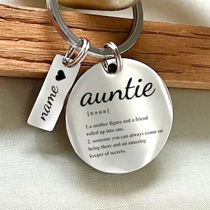 Portachiavi personalizzato con la definizione di zia: regalo di zia in acciaio inossidabile inciso