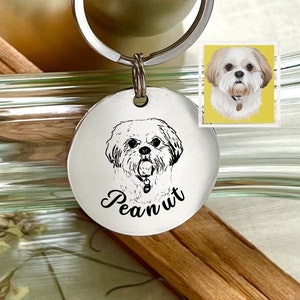 Personalized Pet Portrait Stainless Steel Keychain - Custom Pet Picture Name Keychain - Christmas Gift