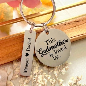Llavero de madrina personalizado: regalo de bautizo grabado en acero inoxidable