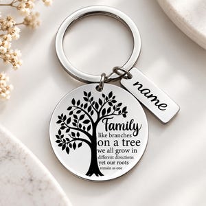 Custom Family Tree Keychain: Personalized Stainless Steel Keyring