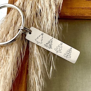 Personalized Christmas Tree Stainless Steel Keychain - Custom Christmas Holiday Spirit Keychain - Christmas Gift