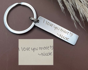 Personalized Handwriting Stainless Steel Keychain - Custom Script Charm - Custom Signature Engraved Keyring