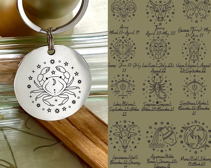 Personalized Zodiac Keychain | Custom Astrology Keyring | Birthday Gift