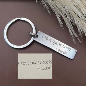 Personalized Handwriting Stainless Steel Keychain - Custom Script Charm - Custom Signature Engraved Keyring
