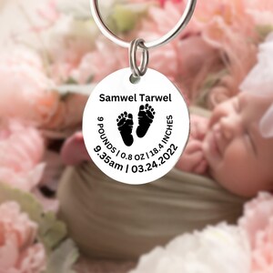 Personalized Baby Arrival Keychain: Custom Stainless Steel New Parent Gift