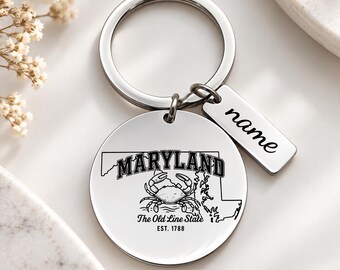 Maryland Keychain, Old Line State Gift, Maryland Souvenir, Personalized State Gift