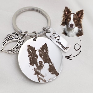 Personalized Pet Engraved Keychain - Custom Pet Image Pet Name Stainless Steel Keychain - Custom Christmas Gift for Pet Lover