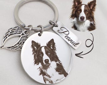 Personalized Pet Photo Keychain: Engraved Stainless Steel, Custom Pet Name