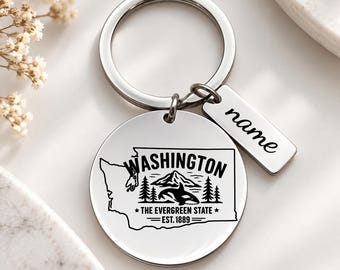 Washington Keychain, Evergreen State Gift, Washington State Souvenir, Personalized Keychain
