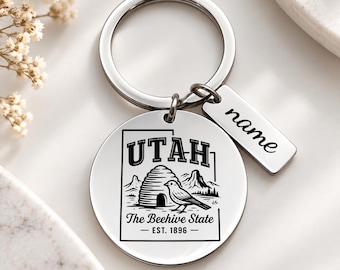 Utah Keychain, Beehive State Gift, Utah Souvenir, Personalized State Keychain