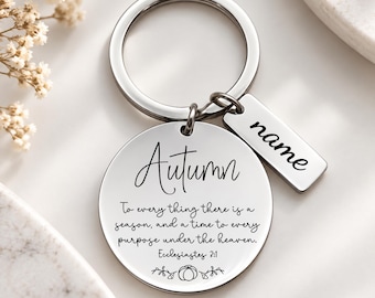 Autumn Bible Verse Keychain, Ecclesiastes 3:1 Christian Gift, Fall Faith Keychain, Personalized Name Charm