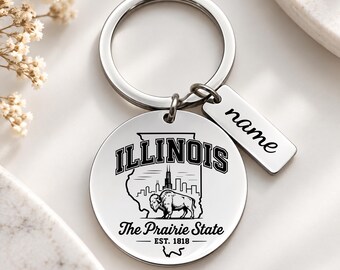 Illinois Keychain, Prairie State Gift, Chicago Souvenir, Personalized Travel Gift