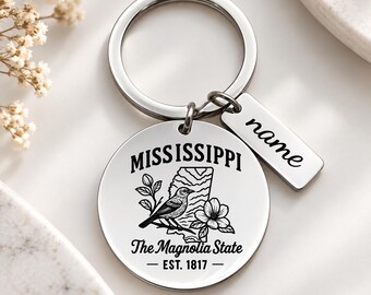 Mississippi Keychain, Magnolia State Gift, Mississippi Souvenir, Personalized State Keychain