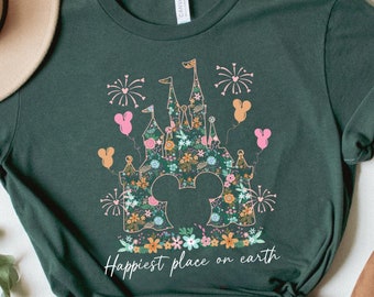 Happiest Place on Earth Shirt Disney Castle Floral Shirt Vintage Disney Magic Kingdom Shirt Disneyland Disney World Shirt Matching Family