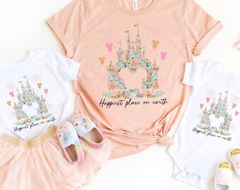 Happiest Place on Earth Shirt Disney Castle Floral Shirt Vintage Disney Magic Kingdom Shirt Disneyland Disney World Shirt Matching Family