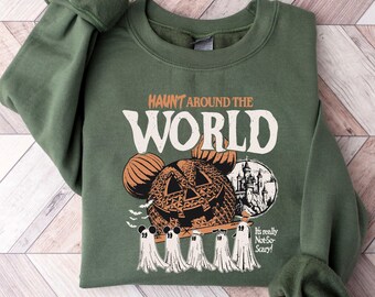 Vintage Disney Halloween Haunt Around The World Shirt, Mickey And Friends Ghost Shirt, It's Really Not So Scary Shirt, Halloween Pumpkin Tee