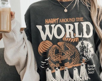 Vintage Disney Halloween Haunt Around The World Shirt, Mickey And Friends Ghost Shirt, It's Really Not So Scary Shirt, Halloween Pumpkin Tee