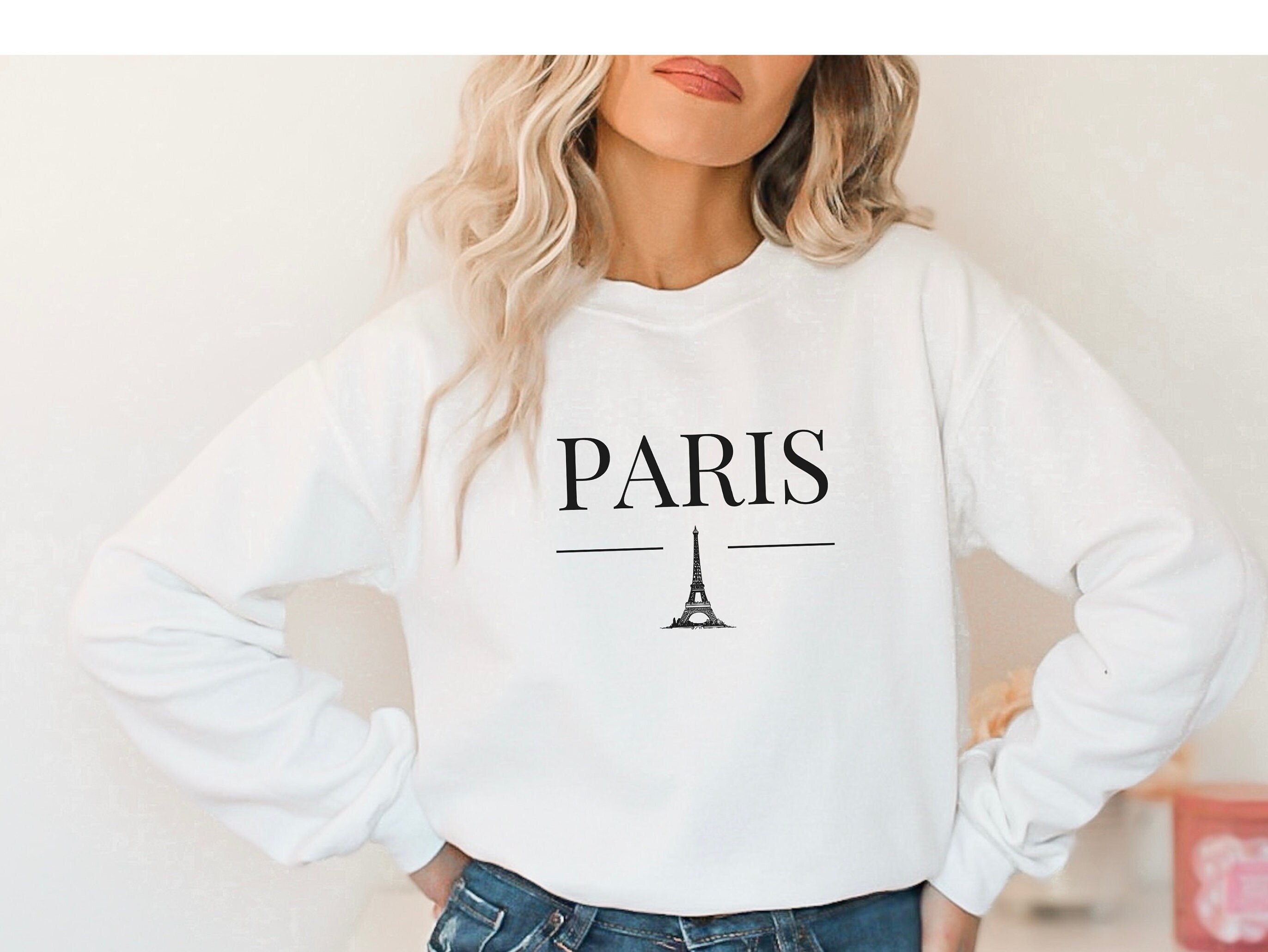 Sweatshirt Femme Motif Paris – Tour Eiffel & Fleurs – Coupe Classique, Col Rond – 241 G – Décontracté