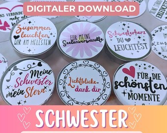 May include: Twenty white tea light candle holders with printed labels featuring various messages in German, including "Schwester" (sister), "Lichtblicke" (glimmers of hope), and "Immer zusammen" (always together).