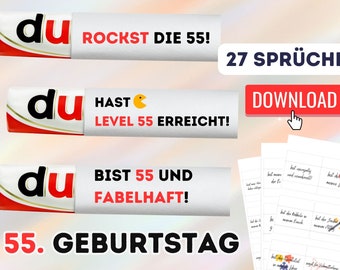 55. Geburtstag Geschenk Duplo Banderole - Digitaler Download - Kreative & Lustige Sprüche für das perfekte Geburtstagsgeschenk - 27 Sprüche