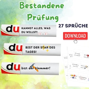 Cadeau d’examen réussi - Duplo Banderole Téléchargement numérique - 27 dictons créatifs pour Abitur, Bachelor, Master, Permis de conduire et plus