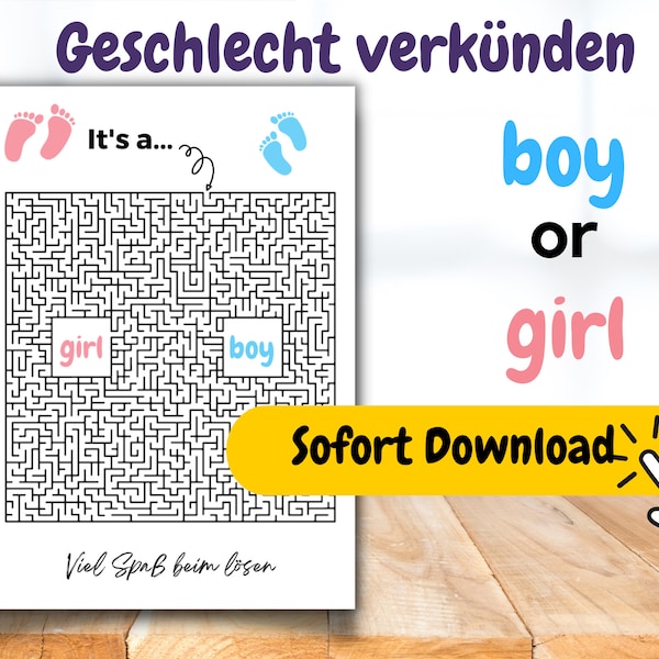 Geschlecht verkünden - Rätsel - Gender Reveal Schwangerschaft verkünden - Download - Junge oder Mädchen - Zum Ausdrucken