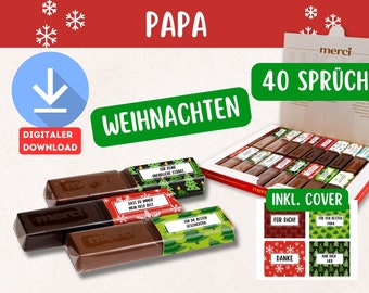 Weihnachten Merci Banderolen Papa - Digitaler Download -  Weihnachtsgeschenk Papa - 40 Sprüche & 4 Cover-Seiten | Merci Vater