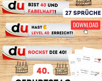 40. Geburtstag Geschenk Duplo Banderole - Digitaler Download - Kreative & Lustige Sprüche für das perfekte Geburtstagsgeschenk - 27 Sprüche