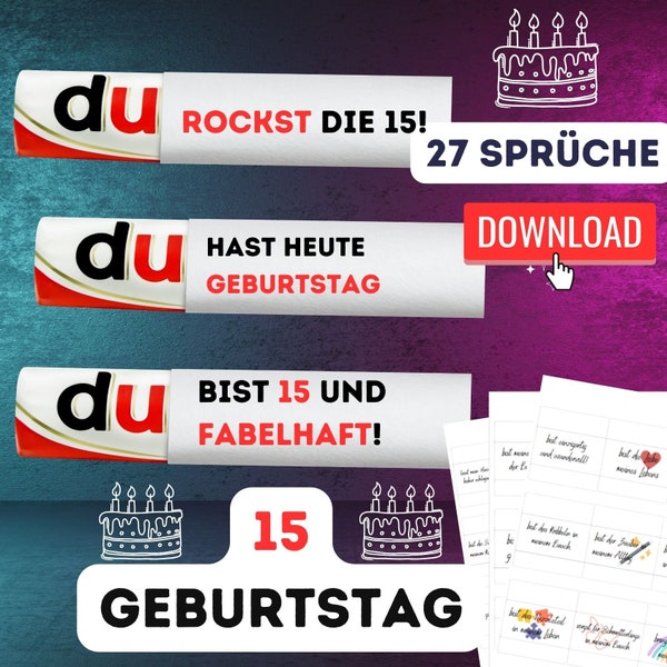 15. Geburtstag Duplo Banderole - Sprüche zum Ausdrucken Teenager Geburtstagsdeko Geschenk 15 Tochter Sohn - Digitaler Download