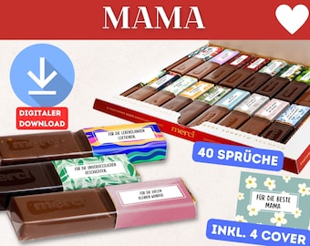 Liebevolle Merci Banderolen für Mama – 40 Dankessprüche & 4 Stilvolle Cover, Sofort-Download für Geburtstag, Muttertag Geschenk Mama