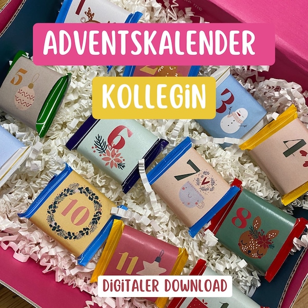 Digital Download Advent Calendar Colleague - Unique Gift Idea for Colleague - Christmas for Mini Chocolate - Christmas Gift
