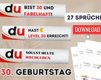 Duplo Banderole 30. Geburtstag - Kreative Sprüche zur Feier - Digitaler Download - PDF - Geschenk für Dreißigjährige Beste Freundin Frau