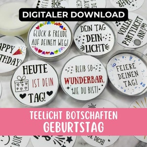 Teelichtbotschaften Geburtstag Download - PDF Geschenk für Kollegin, Freundin -  20 Sprüche - Herzlichen Glückwunsch - Happy Birthday Kerze