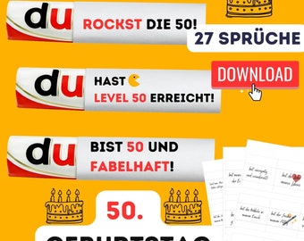 50. Geburtstag Geschenk Duplo Banderole - Digitaler Download - Kreative & Lustige Sprüche für das perfekte Geburtstagsgeschenk - 27 Sprüche