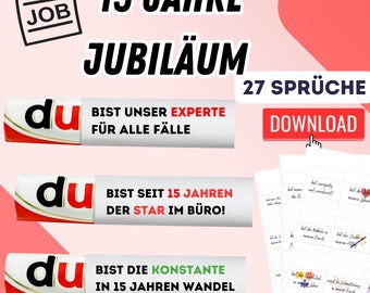 15 Jahre Jubiläum Kollege / Kollegin Geschenk - Digitaler Download Duplo Banderole   27 Sprüche für Firmenjubiläum Kollege Jubiläumsgeschenk