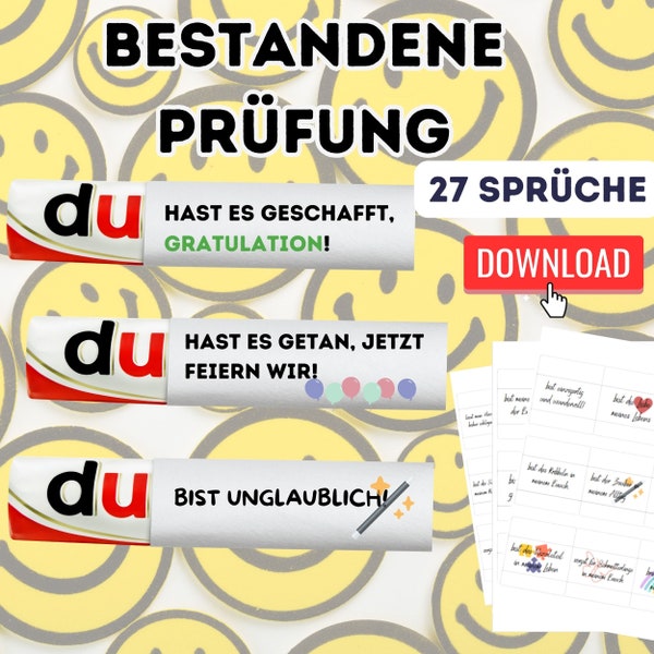 Bestandene Prüfung Geschenk - Duplo Banderole Digitaler Download - 27 Kreative Sprüche für Abi, Bachelor, Master, Führerschein & mehr