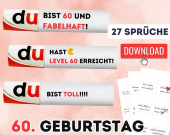 60. Geburtstag Geschenk Duplo Banderole - Digitaler Download - Kreative & Lustige Sprüche für das perfekte Geburtstagsgeschenk - 27 Sprüche